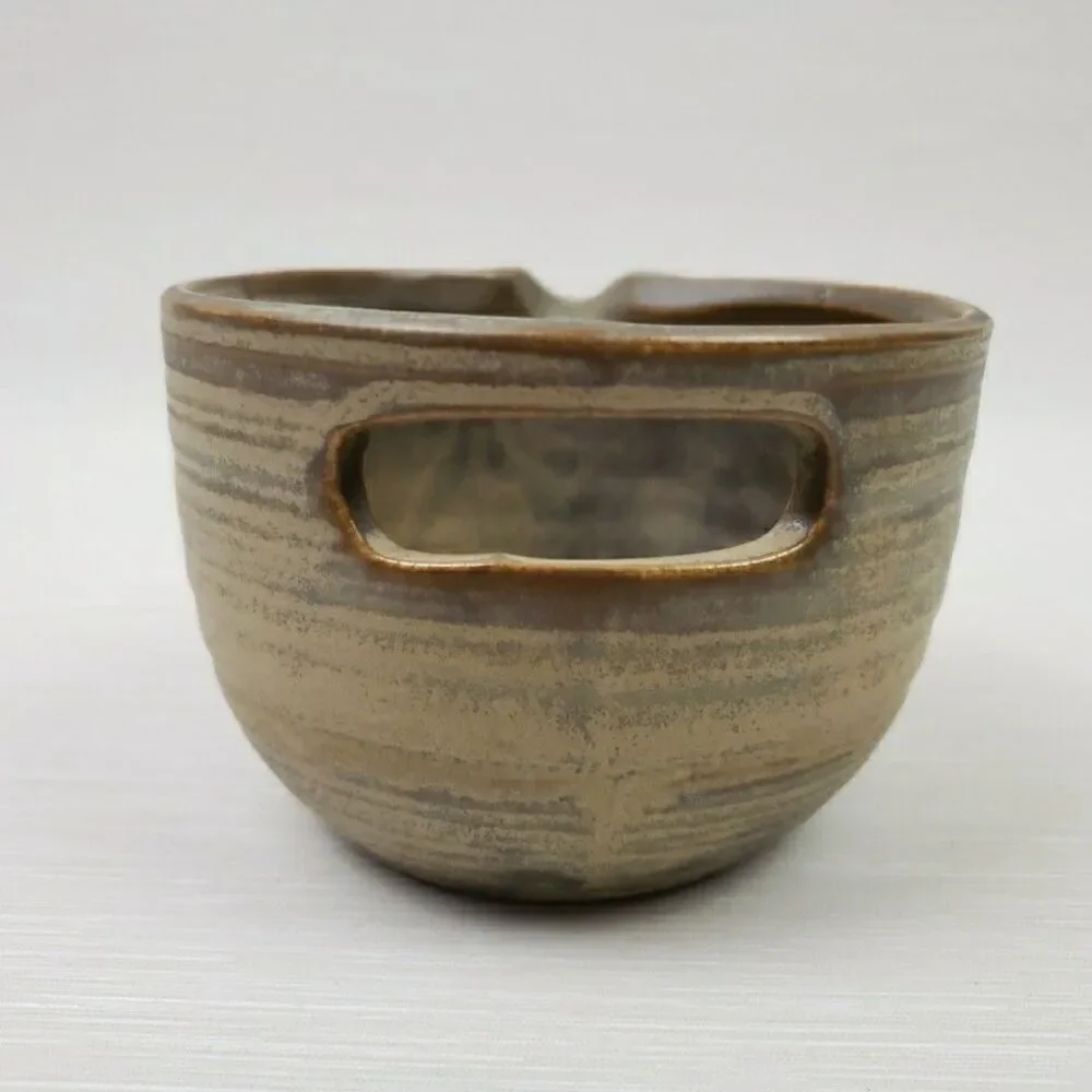 Small Spouted Mixing Bowl Cut Out Handle Ceramic Pottery Farmhouse Primitive